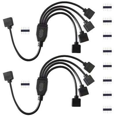 Immagine di BoHong 2pcs Cavo Divisore Striscia LED RGBW 1 a 4 Splitter Connettore Angolare Nastro Prolunga 5 Pin Strip Estensione per Strisce 5050, Nero, 30cm di Lunghezza