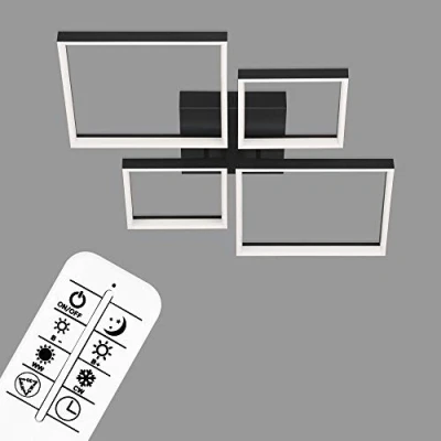 Immagine di BRILONER Leuchten Lampada da soffitto a LED, plafoniera dimmerabile, incl. telecomando, regolazione della temperatura di colore, funzione luce notturna, nero, 40 Watt, 4.400 Lumen, 660x660x90mm