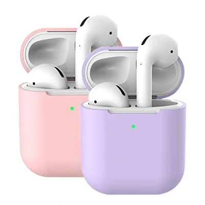 Immagine di Molylove 2X Custodia in silicone Compatibile con Airpods 2, Case per Cover protettiva antiurto [Supporto ricarica wireless] (AirPods Rosa+Viola chiaro)