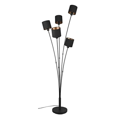 Immagine di Reality Leuchten Lampada da terra Tommy, nero/oro, altezza 163 cm, a 5 luci in tessuto