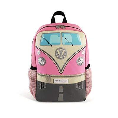 Immagine di Brisa VW Collection Volkswagen Zaino retrò casual per bambini, scuola/gite/outdoor, Campervan T1 Bus design (Fronte Bus/Rosa/15 L/Piccolo)