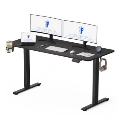 Immagine di FLEXISPOT Scrivania Regolabile in Altezza, Elettrica, da Ufficio e Casa, Standing Desk (140x60cm,Nera)