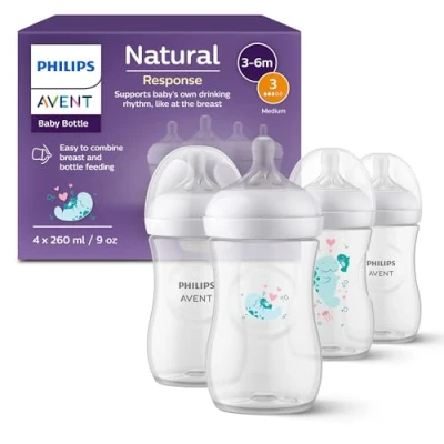 Immagine di Philips Avent Natural Response set regalo per bambini, 4 biberon da 260 ml con T3 (tettarelle 1m+), SCY903/61