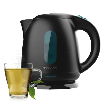 Immagine di Cecotec Bollitore elettrico 1 Litri di capacità, Thermosense 140 Black. 2200 W, riscaldamento rapido, filtro anticalcare, senza BPA e altri tossici, base girevole a 360, recipiente fili