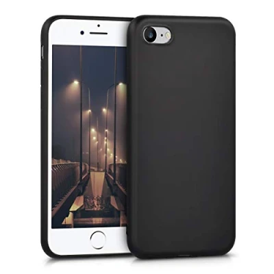 Immagine di kwmobile Custodia Compatibile con Apple iPhone SE (2022) / (2020) 8 7 Cover Back Case Morbida Protezione in Silicone TPU Effetto metallizzato nero