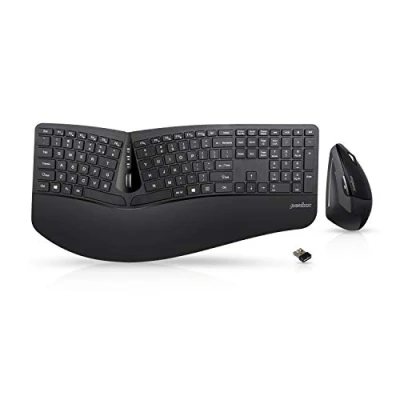 Immagine di Perixx Periduo 605, Set Tastiera Ergonomica e Mouse Verticale Wireless, 3D Design con Tasti divisi Rotella di Scorrimento inclinazione, poggiapolso Regolabile Profilo ribassato, US Layout