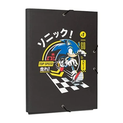 Immagine di Grupo Erik: Cartellina rigida Sonic Cartella portadocumenti A4 espandibile, 34 x 24,5 cm, a 3 lembi con elastico, Cartelletta Porta Documenti in cartone, Licenza Ufficiale