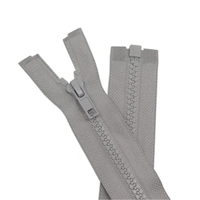 Immagine di YaHoGa 2 chiusure lampo da 55 cm, in plastica 5 mm, divisibile, chiusura per giacche, colore grigio