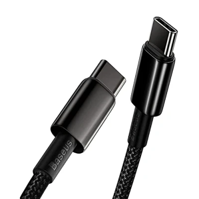 Immagine di Baseus Cavo dati con doppio connettore USB Tipo C, 100 W PD 5A QC 4.0, ricarica rapida, lega di zinco e nylon intrecciato, per Samsung S21/S20+/S10/Note 10/iPad Pro/MacBook Air/Pixel altri (1 m)