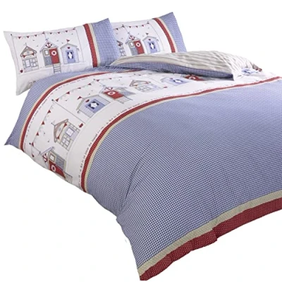 Immagine di Rapport Home Set copripiumino per letto king size, motivo: capanne sulla spiaggia, colore: blu