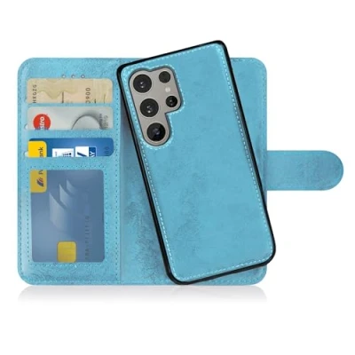 Immagine di MyGadget Cover per Samsung Galaxy S24 Ultra Custodia Libretto Magnetica Portafoglio Flip Wallet Case Porta Carte in Similpelle PU Removibile Blu Chiaro