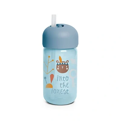 Immagine di Suavinex 401204 Bicchiere Baby Training Cup Con Cannuccia Flessibile E Sistema Antigoccia, Da 18 Mesi, Colore Azzurro, 340 Ml, 8 X 9.1 18.1 Cm