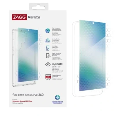 Immagine di ZAGG InvisibleShield Flex Curve XTR2 ECO 360 Screen Protector Compatible for Samsung Galaxy S23 Ultra Bundle, Shockproof Strong, Antiriflesso, Blue Light Eyesafe, 5G, Clear