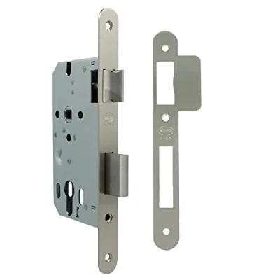 Immagine di Amig Serratura da incasso per porte in legno Con frontale e supporto a bordo tondo Entrata 50 mm reversibile Acciaio Argento opaco 230