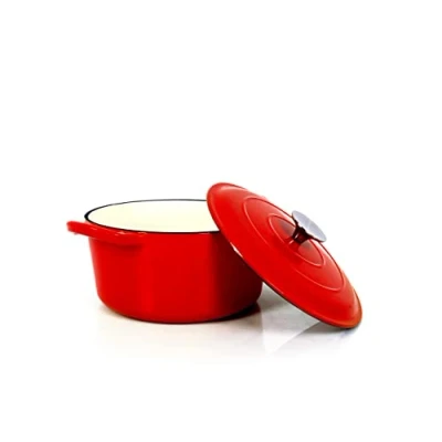 Immagine di Casseruola in ghisa Echtwerk con rivestimento smalto, pentola ghisa, padella per arrosti coperchio, rotonda pane, adatta forni, griglie, barbecue e induzione, rosso, 3,5 L