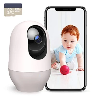 Immagine di nooie Telecamera Interno 2K con scheda Micro SD da 32 GB, Videocamera Sorveglianza Wi Fi, 360Pan/Tilt, Visione Notturna, Rilevamento del Movimento Sonoro, Audio Bidirezionale,Compatibile Alexa