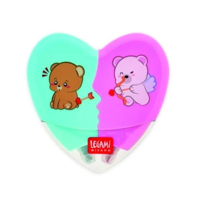 Immagine di Legami Evidenziatori 2 in 1 Forma di Cuore, Edizione Limitata San Valentino, Marcatori per Sottolineare ed Evidenziare, Rosa e Azzurro, Asciugatura Rapida