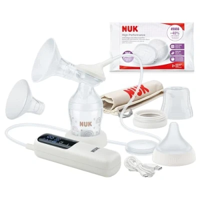 Immagine di NUK Soft &amp; Easy Pompa elettrica singola per latte con batteria e inserti morbidi sul petto incl. biberon Perfect Match da 150 ml 1 pezzo