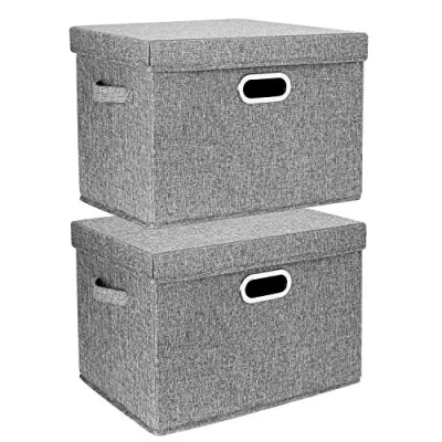 Immagine di TYEERS Grandi Scatole Portaoggetti, in Tessuto, Pieghevole, con Coperchio, 44x30x29 cm, Set di 2, Grigio