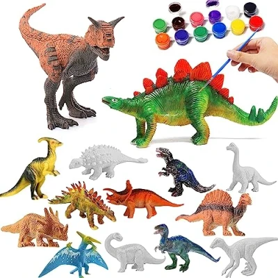 Immagine di TuYines set da colorare a dinosauro per bambini, 14 pezzi di 3D, bambini partire 4, 5, 6, 7, 8, 9, 10 anni, dipingere il proprio (C)