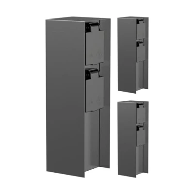 Immagine di ledscom.de 3 prese da giardino a colonna POMI per esterni, IP44, 2 vie, acciaio inox, antracite, quadrate, 23 cm