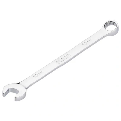 Immagine di Vigor Chiave combinata ad anello V7740 10, SW 10 mm, modello lungo, gomito a 15, profilo esagonale esterno e doppio esagono, cromata lucida