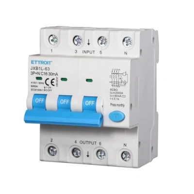 Immagine di Interruttore Magnetotermico Differenziale, 3P+N 6KA 380V, Occupa 4 Moduli DIN, RCBO 30mA C16 16A