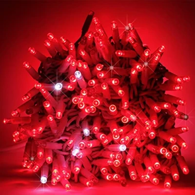 Immagine di Luccika Stringa Catena di luci Natale a LED Professionale, MaxiLed da 8mm, Flash, per Giardini Negozi Bar, Esterno (Rosso con Flash Bianco Ghiaccio, 10 Metri 100 LED)