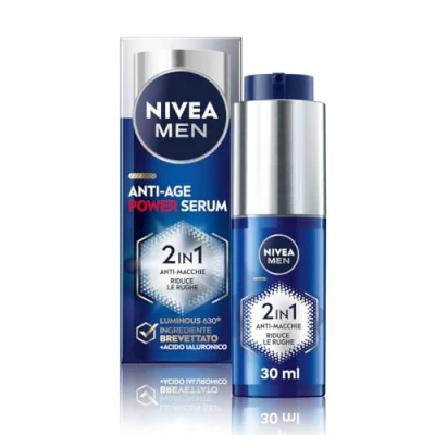 Immagine di NIVEA MEN POWER Serum Antietà 2 in 1 antimacchia e Antirughe (1 x 30 ml), Siero facciale con Luminous 630 da uomo, crema sierum acido ialuronico