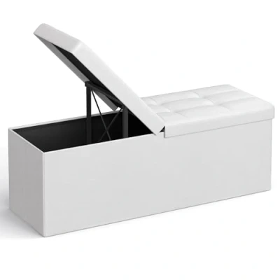 Immagine di SONGMICS Pouf Contenitore, Cassapanca Contenitore da 131 Litri con Coperchio Ribaltabile, Panca Sedile Imbottito, Pieghevole, 38 x 110 cm, Bianco LSF75WT