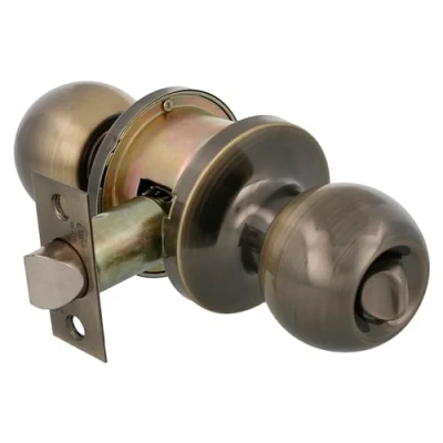 Immagine di Amig Set di maniglie a sfera Sistema emergenza esterno e blocco interno Perno d&#039;ingresso 60/70 mm Spigolo quadrato Ottone Cuoio Porta interna da 35 45