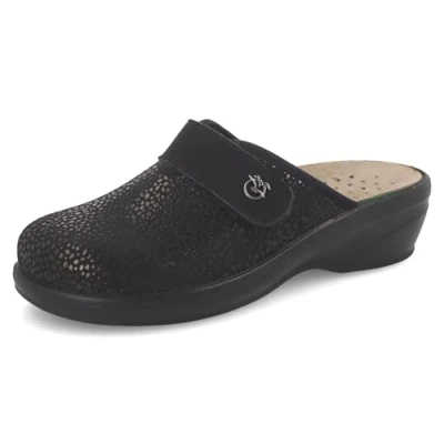 Immagine di Fly Flot Ciabatta Donna con Tomaia Stretch e Chiusura a Strappo Regolabile, Sottopiede Estraibile in Pelle, Sandali, Nero, 38 EU