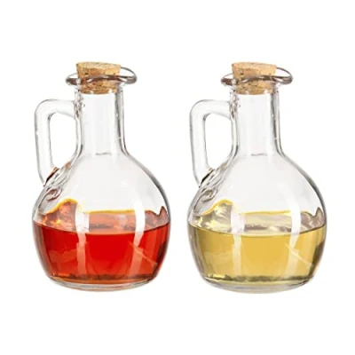 Immagine di Relaxdays Portaolio Porta Olio e Aceto, Set Doppio, 2 Bottiglie in Vetro con Tappo Sughero, Condimenti, 180 ml Una, Trasparente