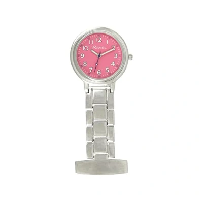 Immagine di Ravel Orologio classico da tasca per infermiere facile leggere Colore Argento/Quadrante Rosa