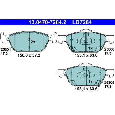 Immagine di ATE 13.0470 7284.2 Kit pastiglie freno con segnalatore acustico usura HONDA: CIVIC 9, 10, 9 Tourer