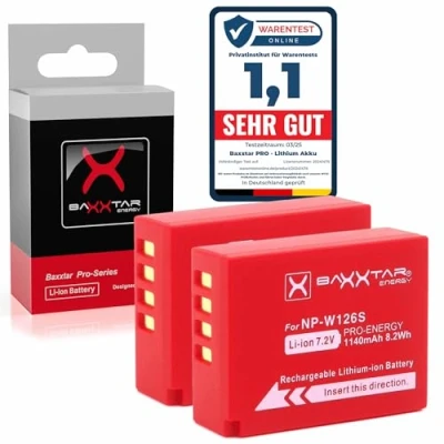 Immagine di Baxxtar Pro NP W126s W126 Batteria 2x (reale 1140mAh) compatibile con Fujifilm X100F X100V X100VI X A5 A7 E4 M5 Pro2 S10 T3 T10 T20 T30 T50 T100 T200 ecc.