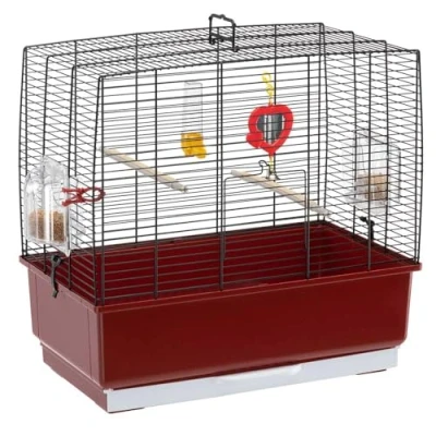 Immagine di Ferplast Gabbia per Uccelli e canarini REKORD 3, Completa di accessori mangiatoie girevoli, robusto metallo verniciato Bianco fondo in plastica Rosso, 49 x 30 h 48,5 cm