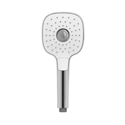 Immagine di WENKO Soffione Doccia Powerboost, 3 Tipi di Getto, doccetta Universale con ugelli ad Alta Pressione, Rettangolare, Getto d&#039;Acqua più Potente Grazie a sul soffione, Ø 12cm, ABS Cromo/Bianco