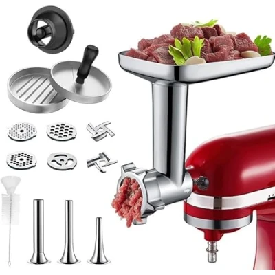 Immagine di COFUN Accessorio Tritacarne per KitchenAid Robot da Cucina, con 4 piastre di macinazione 3 insaccatrici salsicce 1 pressa hamburger Kitchen aid