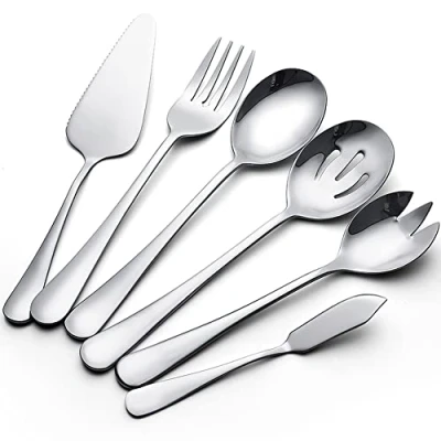 Immagine di AOOSY Set di Posate da 6 Pezzi, in Acciaio Inossidabile Cucchiai Cucina Utensili Argento Coltello Torta Burro Cucchiaio Forchetta per Buffet a casa