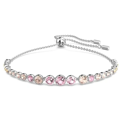 Immagine di Swarovski Emily Bracciale, Placcato in Tonalità Rodio con una Fila di Cristalli Rotondi Diverse Dimensioni e Sfumature, Taglia M, Rosa