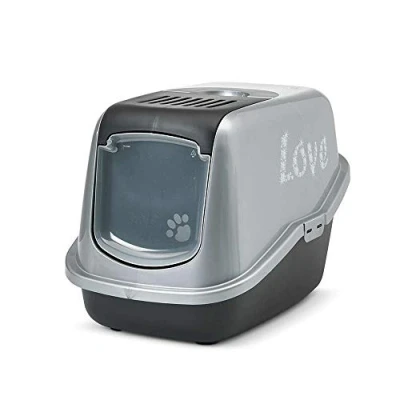 Immagine di Toilette per gatti Nestor Impression &quot;Love&quot; by Savic nero / argento con scritta
