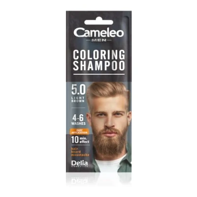 Immagine di Cameleo Men Shampoo Colorante Marrone Chiaro Capelli, Barba, Baffi Rinfresca Dura da 4 a 6 Lavaggi Applicazione facile e veloce Estratto di Noce 15 ml