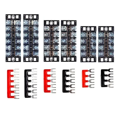 Immagine di HUAZIZ 6 Pezzi Barriera Terminale a Vite da 600V 25A Morsettiera Doppia Fila 4/5/6 Position + Stripes Terminal Rossa e Nera
