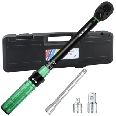 Immagine di Uharbour chiave dinamometrica 3/8, 3/8 5 60 Nm con barra di estensione e adattatori, micro regolazione 0,1 Nm, precisione errore ± 3%, 72 denti, adatta per moto auto
