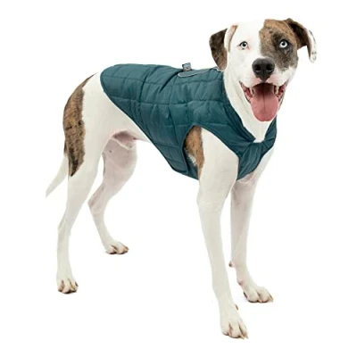 Immagine di Kurgo Loft Cappotto Reversibile per Cani, Resistente all&#039;Acqua, Riflettente, Leggero, Compatibile con Imbracatura Blu Marino/Azzurro, L