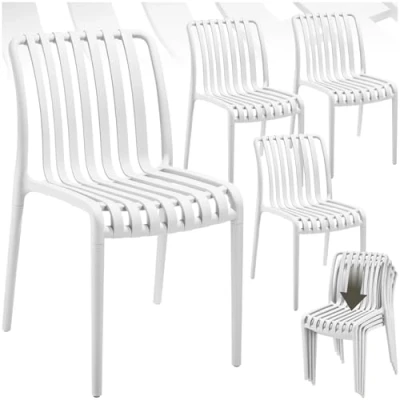 Immagine di tectake®, Set da 4 sedie giardino impilabili, sedia esterno in plastica, esterno, terrazzo, polipropilene, poltrone moderne, cucina, mobili senza braccioli Bianco