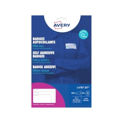 Immagine di AVERY Set di 240 badge adesivi in seta acetata, formato 40 x 75 mm, colore: bianco L4782 20