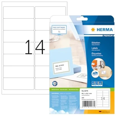 Immagine di HERMA Etichette per Indirizzi, 99,1 x 38,1 mm, Adesive A4 Stampante, 14 Foglio, Bianco