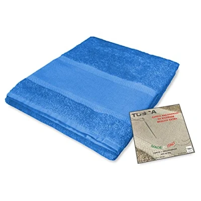 Immagine di Tex family Set Asciugamani Bagno Tosca © in Spugna di Cotone 100% da Ricamare Punto Croce 1+1 Viso e Ospite Bluette